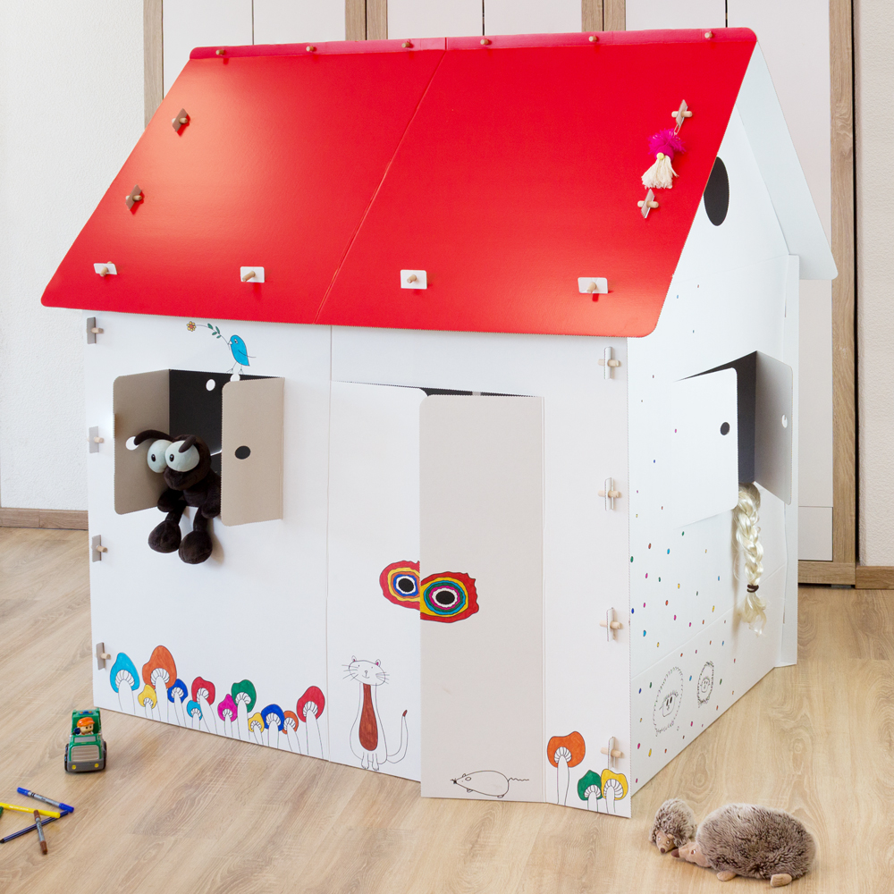 Spielhaus weiß mit rotem Dach
