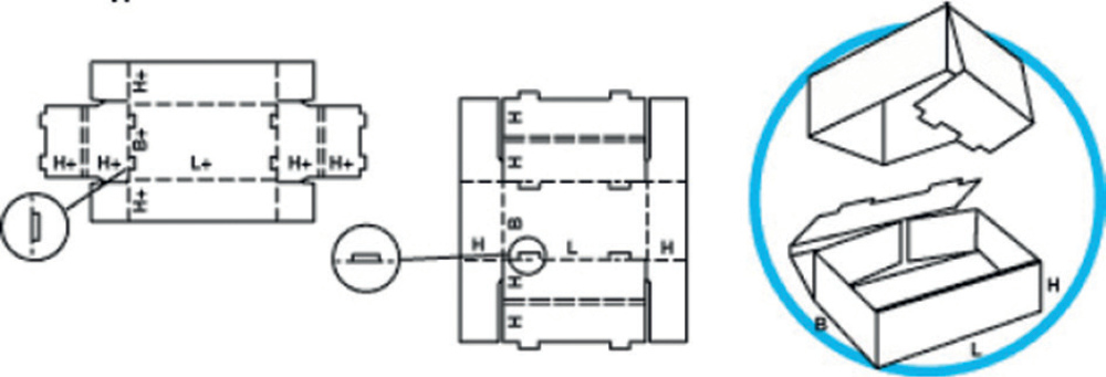 Grundriss von Boden und Deckel des Stülpdeckelkartons