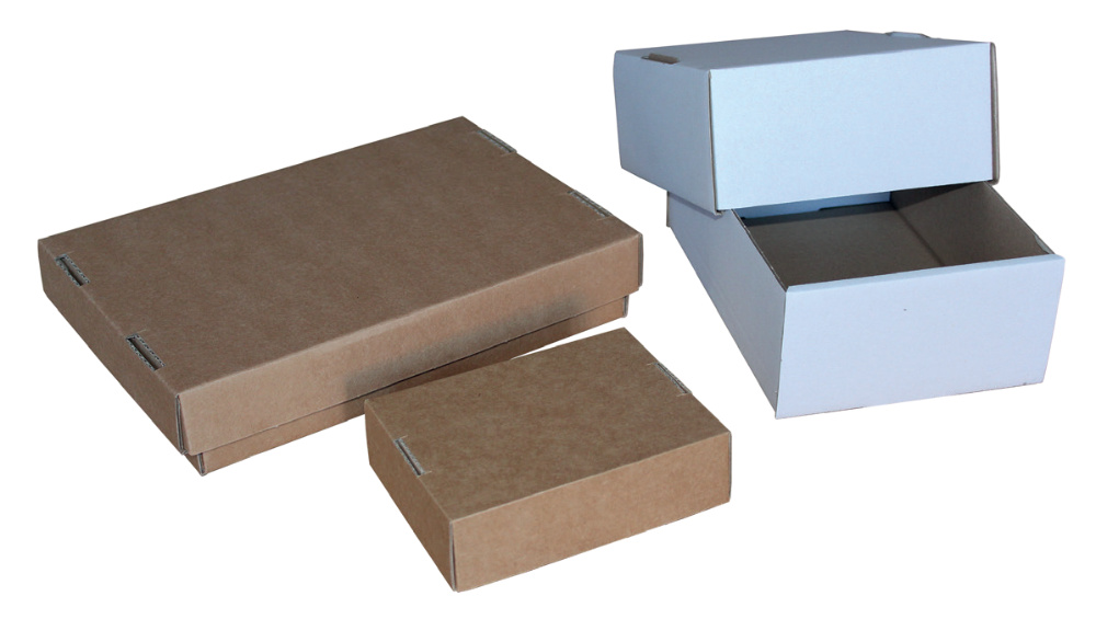 Stülpdeckelkarton in braun und weiß lieferbar