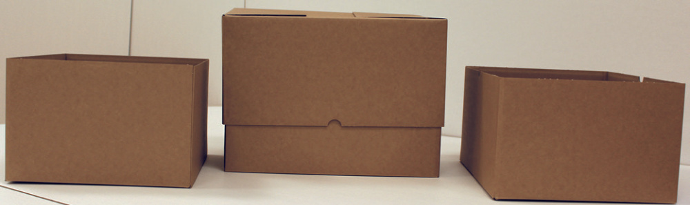 Artikel-Nr.: 1900598, Stülpdeckelkarton 390 x 290 x 190/350 mm, Qualität: EE-Welle, 4-Punkt-geklebt, bestehend aus Boden und Deckel, Boden mit voll überlappendem, doppeltem Boden